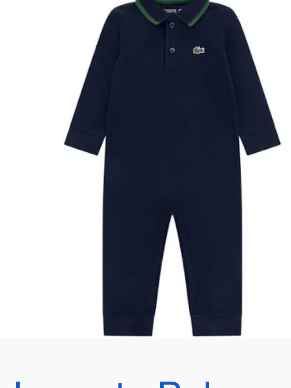 Lacoste Navy Long-Sleeve Baby One-Piece with Green Trim Collar
